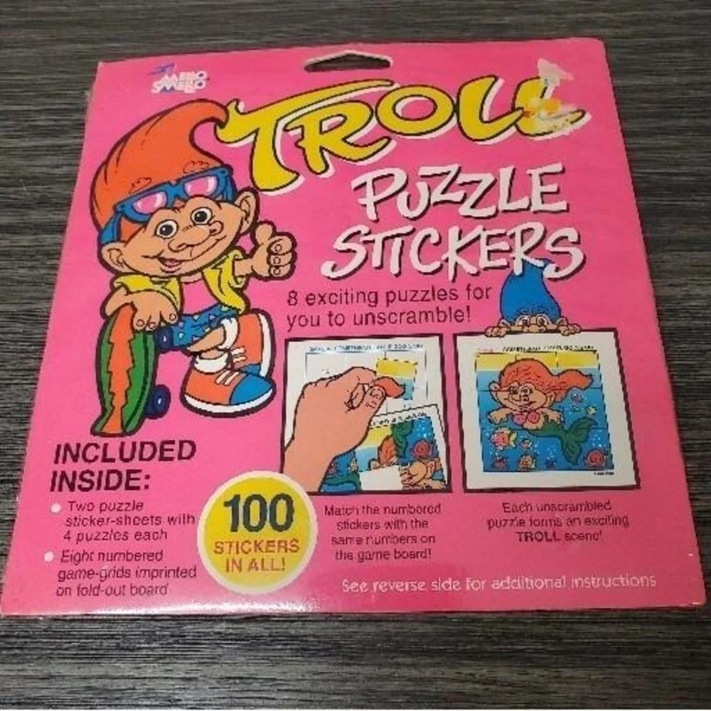 Troll Puzzle Stickers Vintage Sealed Package Mello Smello Rare‎ Find
